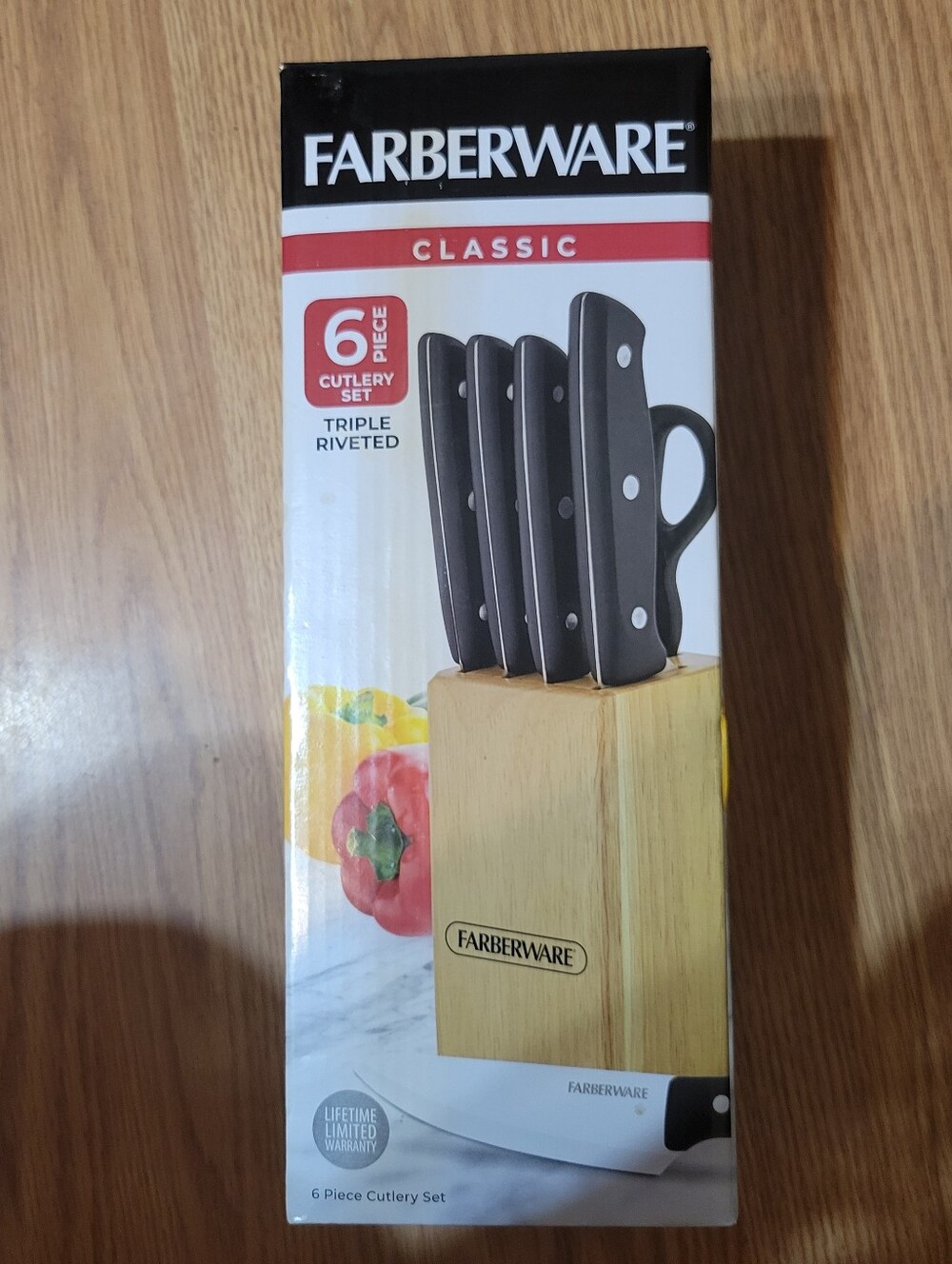 Farberware Black Handle 6-Piece Knife Set with Wooden Block